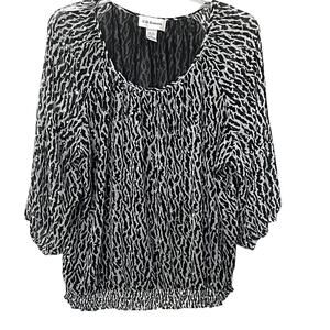 C.D. DANIELS LONG SLV PULL-OVER RND NECK BLOUSON BLOUSE, WOMENS, 3X, BLACK/WHITE